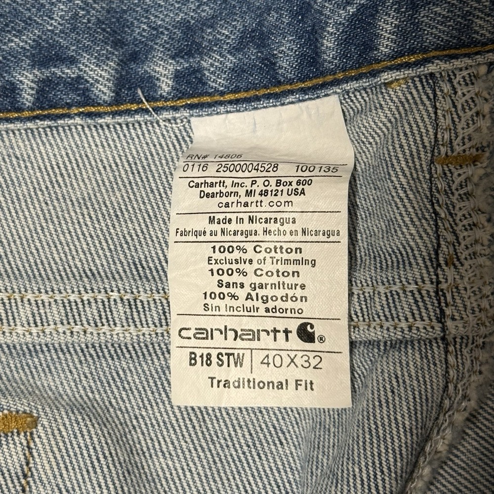 Carhartt Jeans Men's 40x32 Traditional Fit Denim RN 14806 B18 STW - Picture 8 of 10